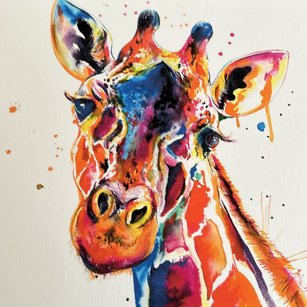 Canvas Print Wall Art Colorful Giraffe Watercolor Painting 16" x 20" Girls Room